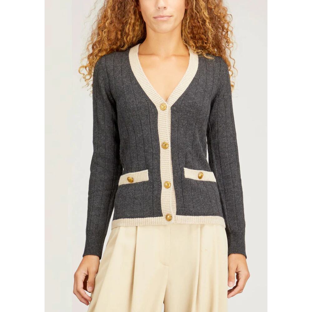 Nili Lotan Gray Knit Wool Cashmere Kirsten Cardigan XS